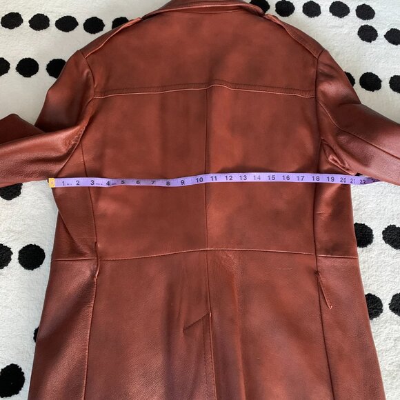 Vintage 70s Long Camel Leather Removable Quilt Liner Jacket Trench Coat Overcoat - Picture 14 of 16